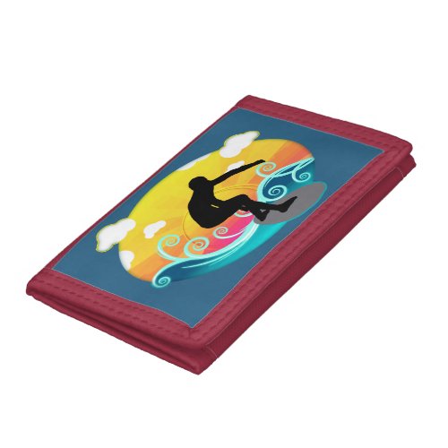 Graphic Sun Water and Surfer Tri_fold Wallet