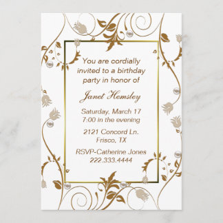Graphic Swirls & Pearls Ladies Birthday Invitation