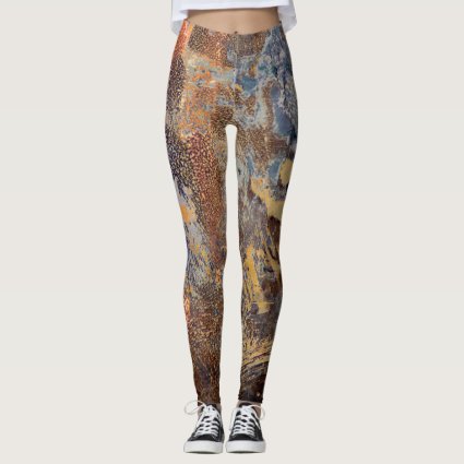 Graphic Tarnished Metal Abstract Mottled Pattern Leggings