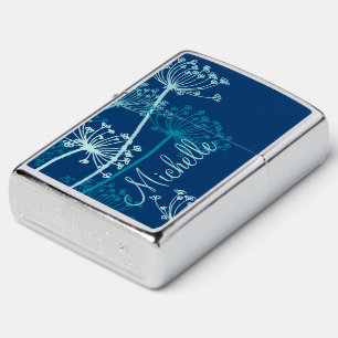 Graphic teal flower chervil name zippo lighter