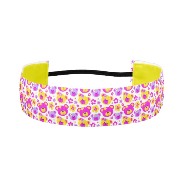Graphic teddy bear faces bright pattern hairband athletic headband (Front)