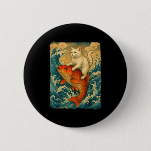 Graphic Tee Men Women Funny Cat Koi Japanese Art W Button
