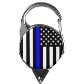 Graphic Thin Blue Line Display US Flag Badge Holder (Carabiner Front)