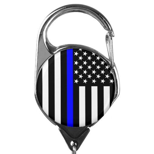 Graphic Thin Blue Line Display US Flag Badge Holder (Carabiner Front)