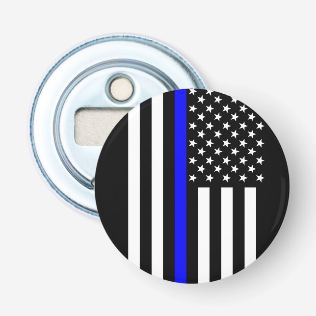 Graphic Thin Blue Line Display US Flag Bottle Opener (Front)