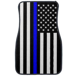 Graphic Thin Blue Line Display US Flag Car Floor Mat