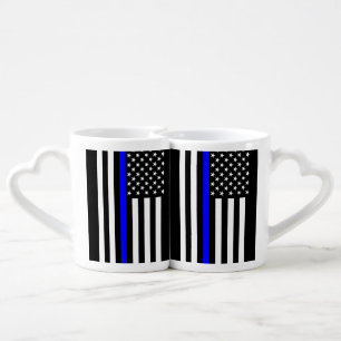 Graphic Thin Blue Line Display US Flag Coffee Mug Set