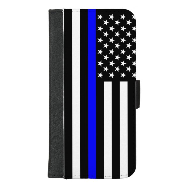Graphic Thin Blue Line Display US Flag iPhone Wallet Case (Front)