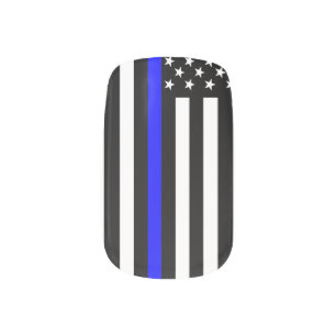 Graphic Thin Blue Line Display US Flag Minx Nail Wraps
