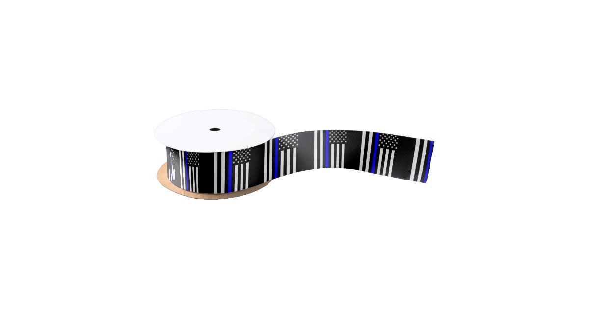 Graphic Thin Blue Line Display US Flag Satin Ribbon | Zazzle