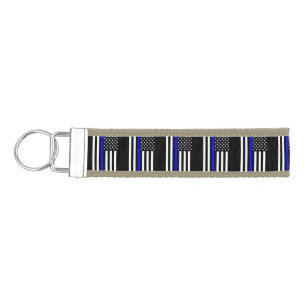 Graphic Thin Blue Line Display US Flag Wrist Keychain