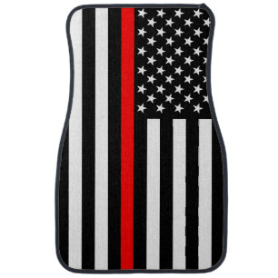 Graphic Thin Red Line Display US Flag on a Car Floor Mat