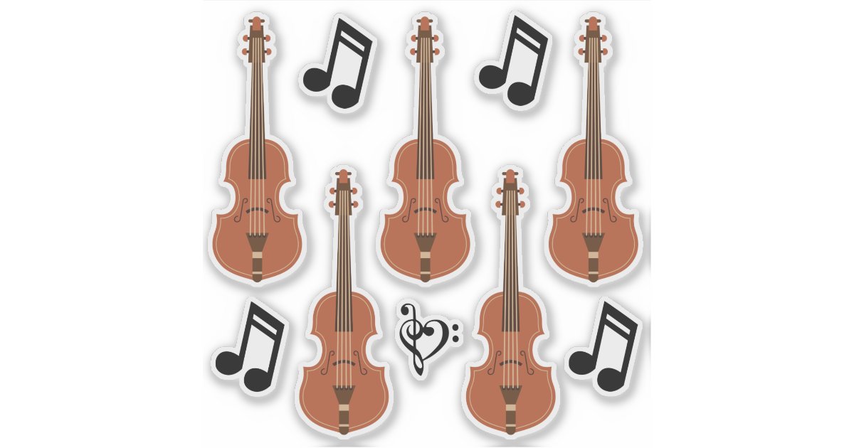 Graphic Violins and Notes Sticker | Zazzle