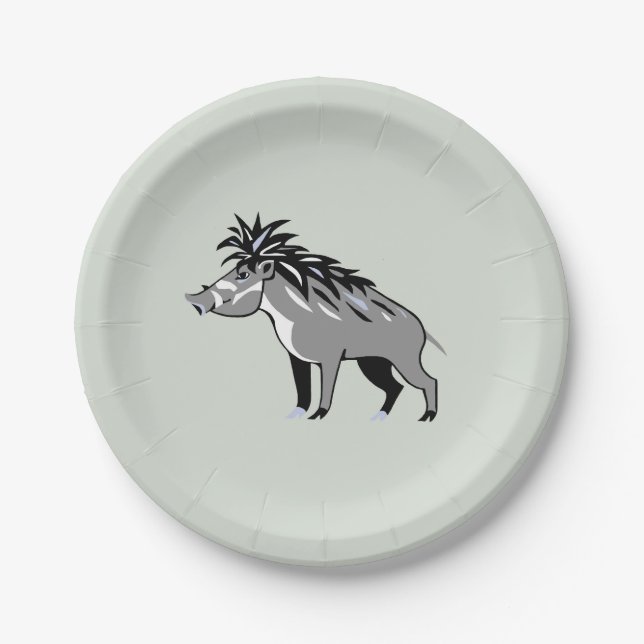 Graphic -  WARTY PIG -Warthog - Wildlife - Nature Paper Plates (Front)