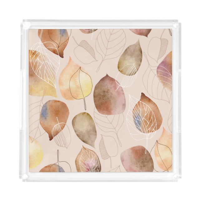 Graphic Watercolor Leaf Autumn Design Acrylic Tray (Front)