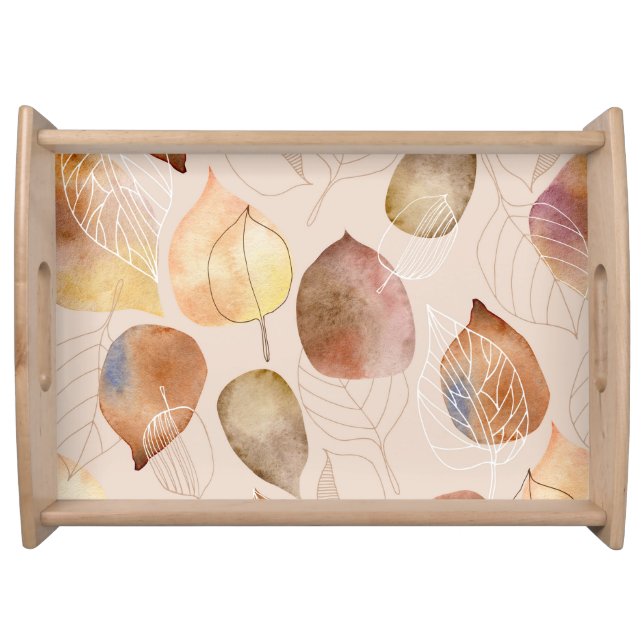 Graphic Watercolor Leaf Autumn Design Serving Tray (Front)