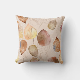 Graphic Watercolor Leaf Autumn Design Throw Pillow