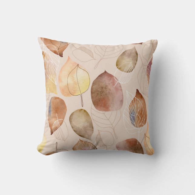Graphic Watercolor Leaf Autumn Design Throw Pillow (Front)