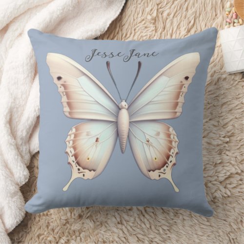 Graphic White and Slate Watercolor Butterfly Throw Pillow