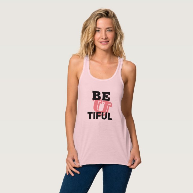 Graphic White BE U TIFUL Womens Girlfriend   Tank Top (Front Full)