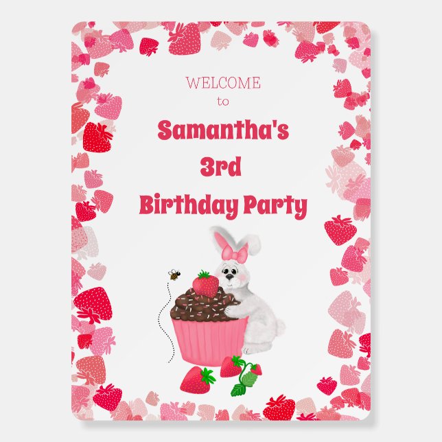 Graphic White Bunny, Bee, Strawberry Cupcake Foam Board (Front)