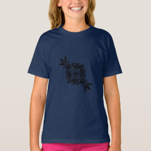 Graphic with a black elegant plant mark Navy Blue T-Shirt
