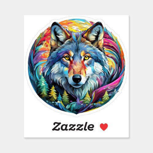 Graphic Wolf with swirling forest Sticker
