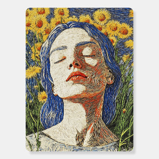 Graphic Yellow Flower Dream Woman Blue Hair Foam Board