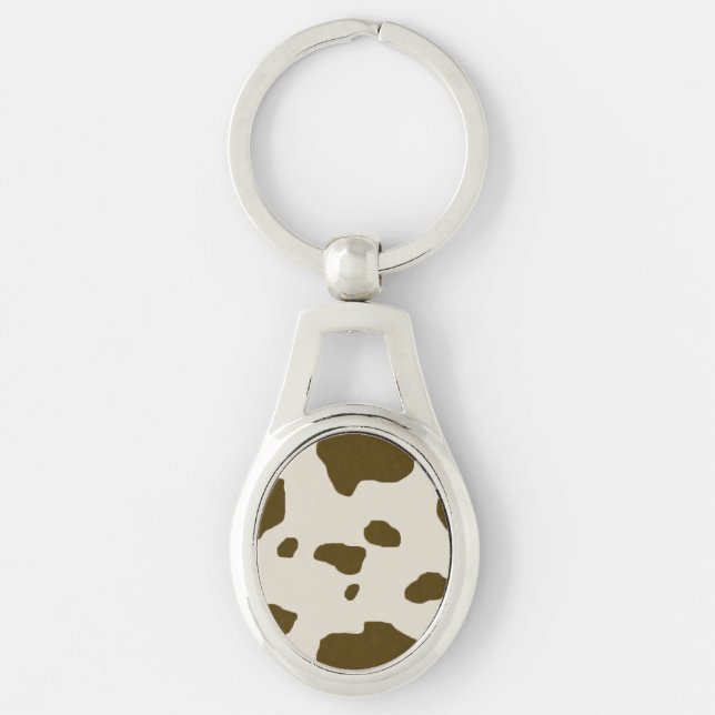 Graphical Brown Cow Spots Faux Fur Keychain (Front)