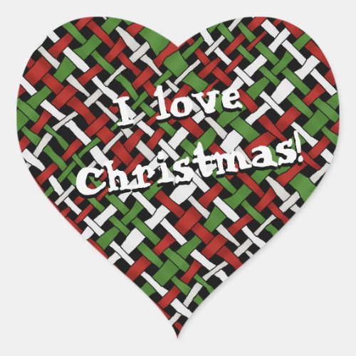 Graphical Colorful Woven Christmas Burlap any Text Heart Sticker