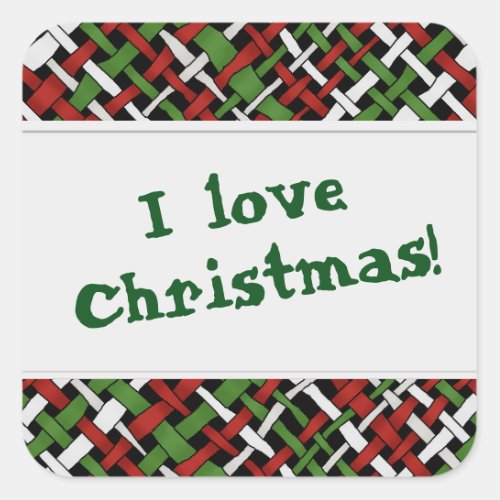 Graphical Colorful Woven Christmas Burlap any Text Square Sticker