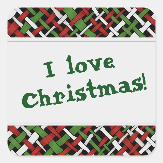 Graphical Colorful Woven Christmas Burlap any Text Square Sticker (Front)