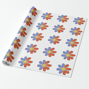 Graphical Flowers Split Red Blue on any Color Wrapping Paper