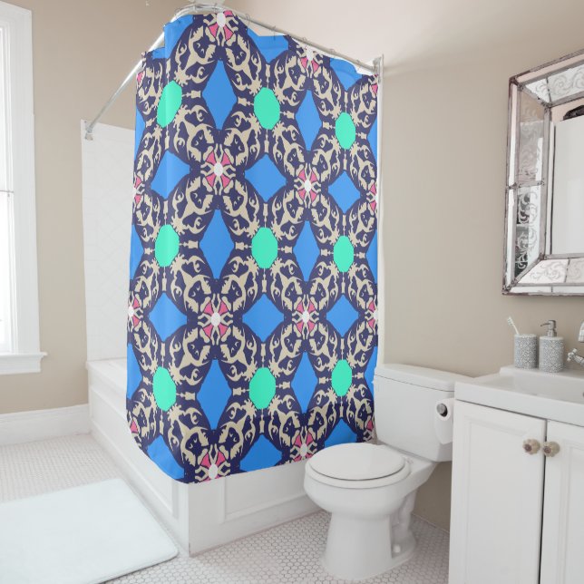 Graphical Linear French Bulldog Pattern Shower Curtain (In Situ)