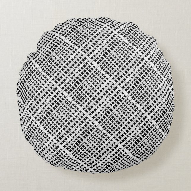 Graphical Natural Colors Woven Burlap Round Pillow (Front)
