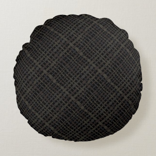Graphical Natural Colors Woven Burlap Round Pillow (Front)