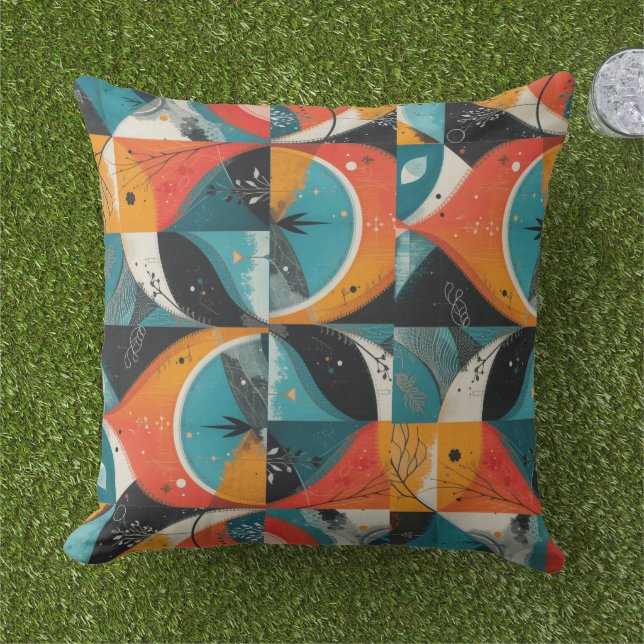 Graphical Orange-Abstraction Outdoor Pillow (Grass)