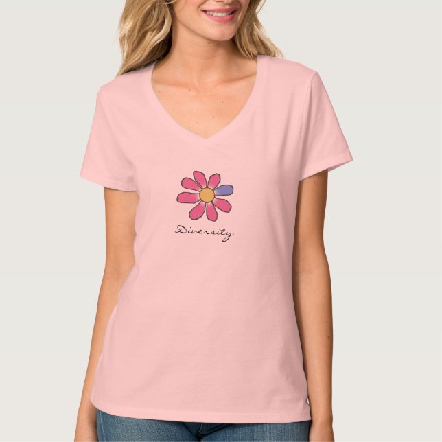 Graphical Pink Flower Diversity T-Shirt (Front)