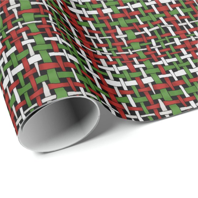 Graphical Seasonal Woven Pattern Red Green White Wrapping Paper (Roll Corner)
