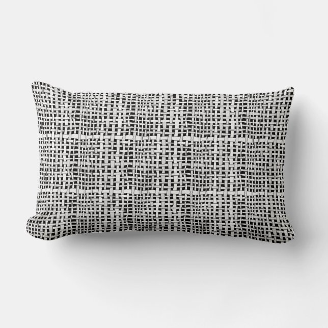 Graphical Silver Woven Rustic Burlap Lumbar Pillow (Front)