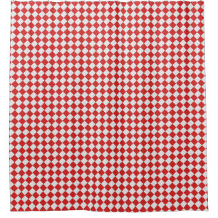 Graphical Woven Checkered Diagonal 60s Red White Shower Curtain