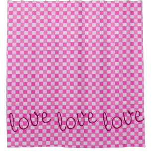 Graphical Woven Checkered Pink with Love Shower Curtain