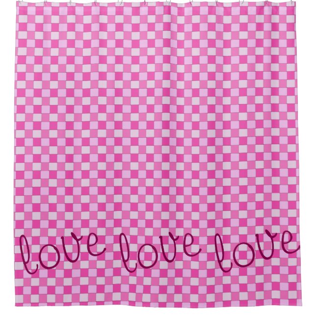 Graphical Woven Checkered Pink with Love Shower Curtain (Front)