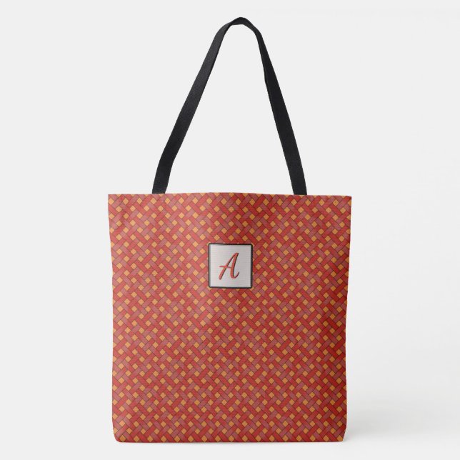Graphical Woven Red on Custom Color Monogram Tote Bag (Front)
