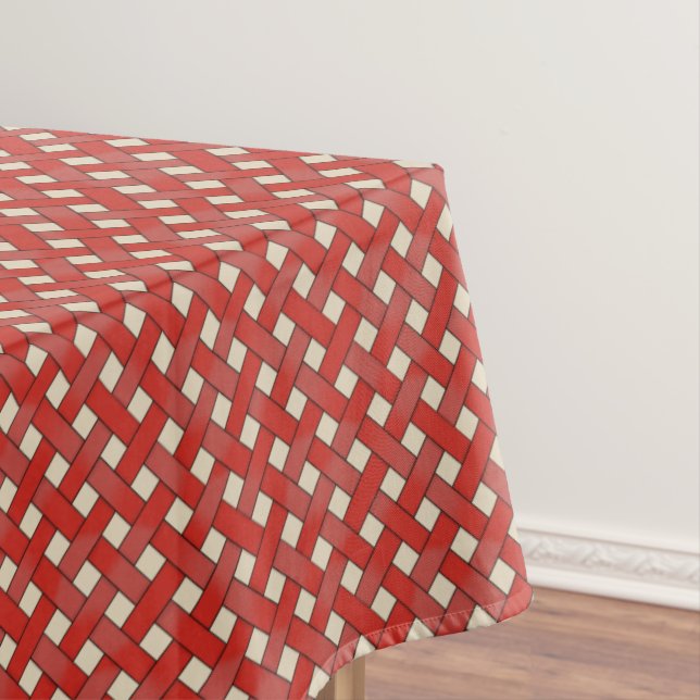 Graphical Woven Red Rattan on Custom Cream Tablecloth (In Situ)