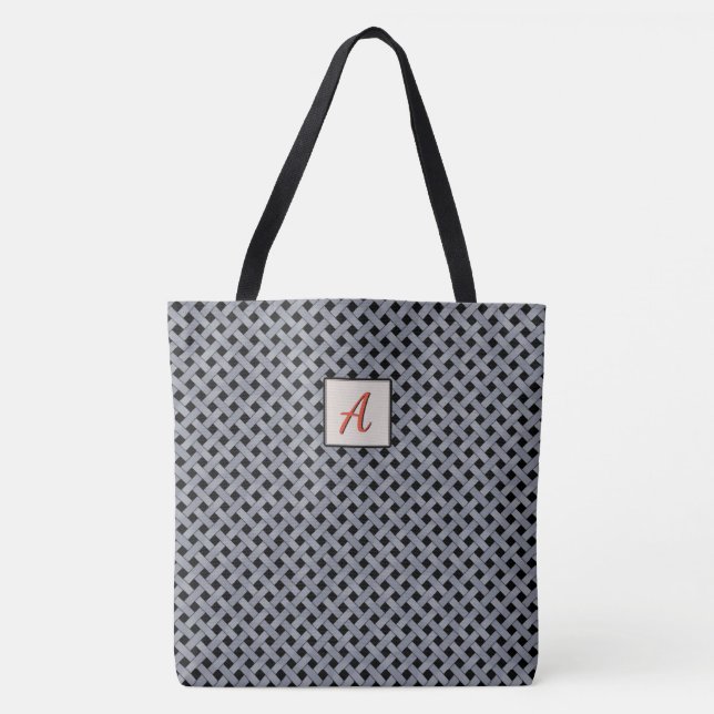 Graphical Woven Silver on Custom Color Monogram Tote Bag (Front)