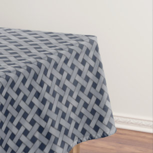 Graphical Woven Silver Rattan on Custom Dark Blue Tablecloth