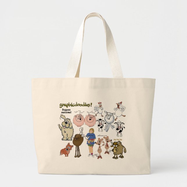 Graphicdoodle's menagerie bag. large tote bag (Front)