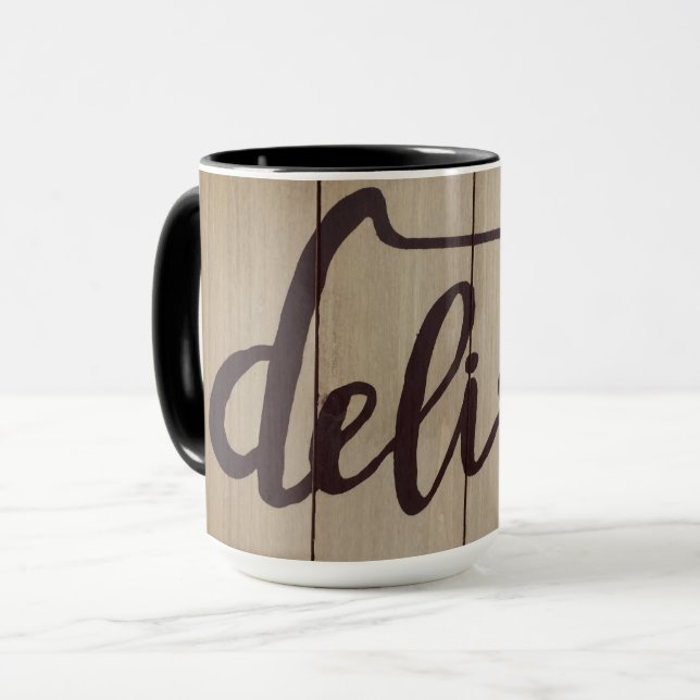 Graphics Word Art DELISH Rustic Brown Mug (Front Left)