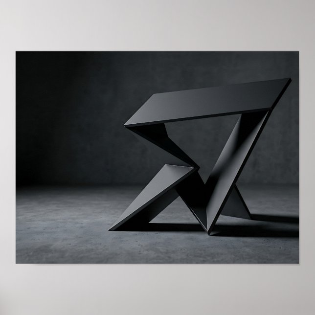 Graphite Angular Geometric Sculpture Dark Wall Art (Front)